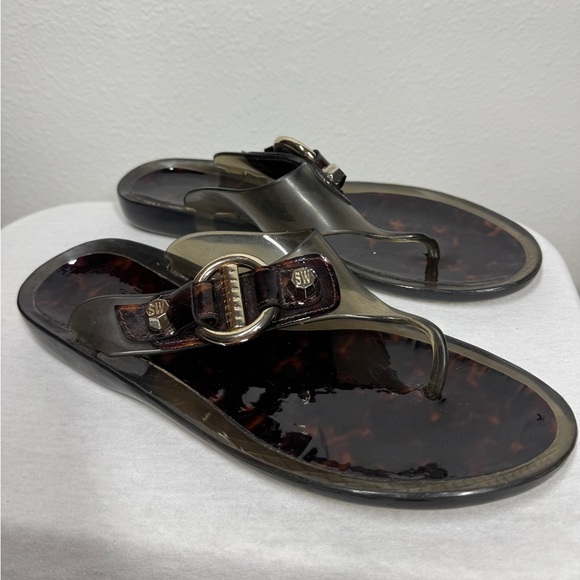 Stuart Weitzman Jelly Thong Tortoiseshell Pattern Brown Black Sandals Size 8 - Picture 1 of 12